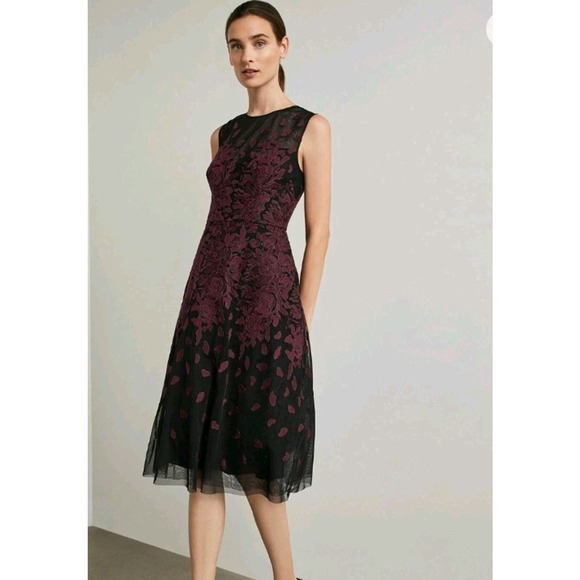 BCBG Max Azria Dress 8 Red Black Floral Embroidered Tulle Mesh Gown Formal NWT - Picture 2 of 13